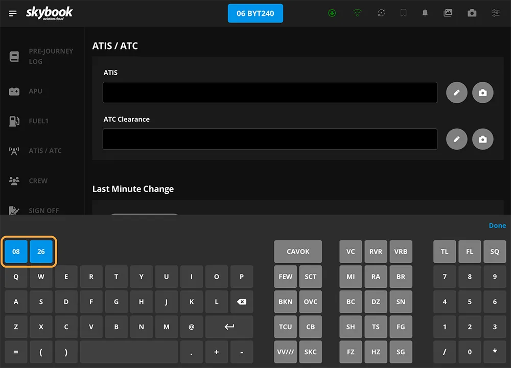 pre-flight atis and atc clearance keyboard