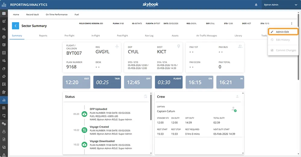 admin edit sector summary