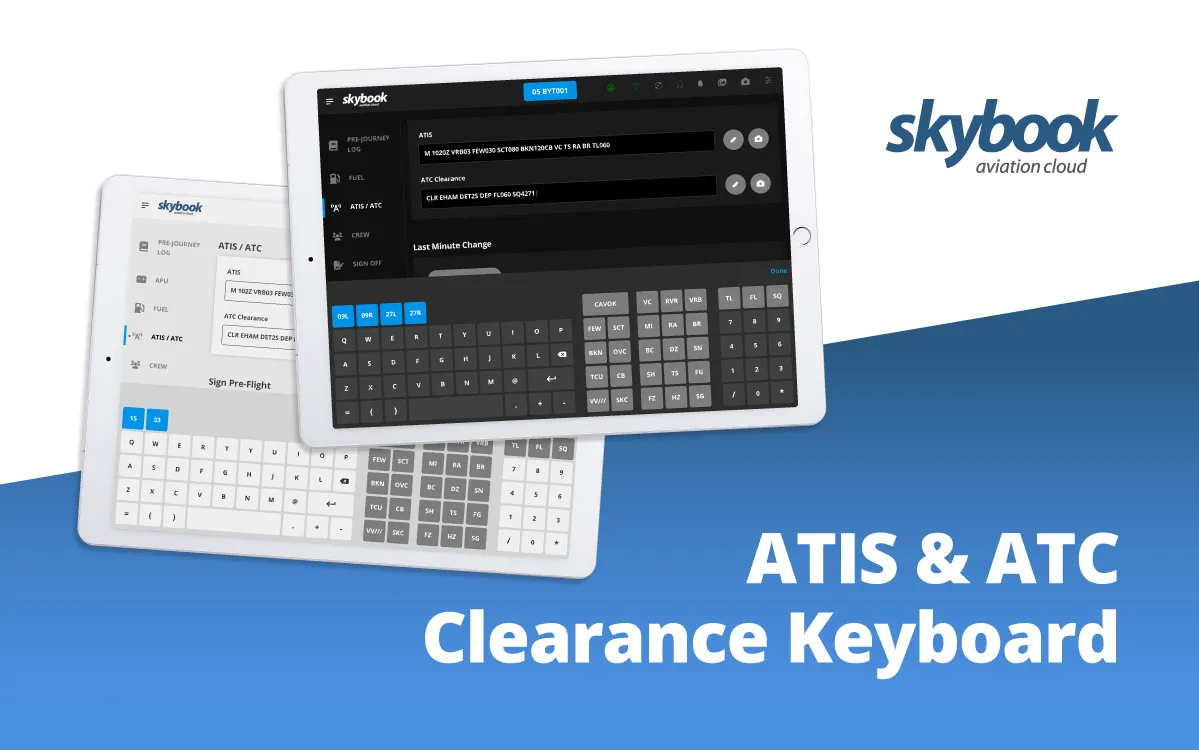atis and atc clearance keyboard on the skybook efb application