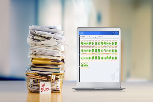 Technology is playing a huge part in improving dispatch and briefing processes, Image shows paper volume versus software.