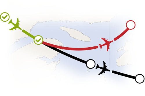 The image shows a tracked flight going off course and the Flight Following alerting operations 